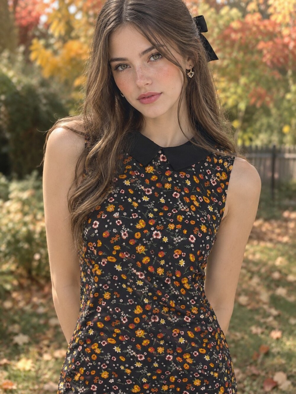 Twik Simons Black Sleeveless Floral Collared Camisole